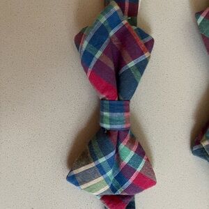 Lands' End Multicolor Plaid Kids Bow Tie - Blue, Green, Dark Pink